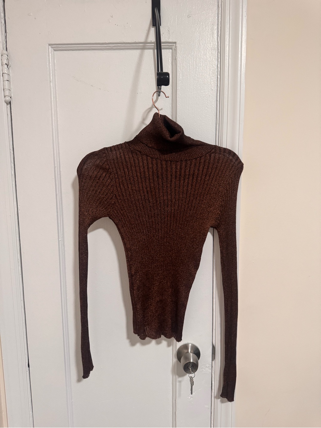Mango Chocolate Brown Ribbed Turtleneck Sweater